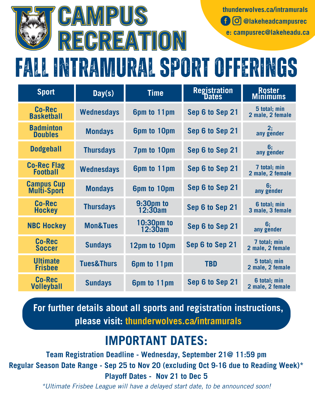 Intramural Registration Lakehead University